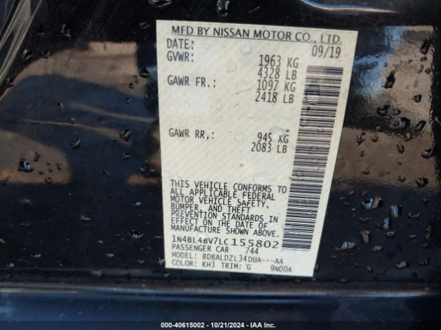 1N4BL4BV7LC155802 Nissan Altima S Fwd
