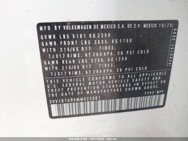 3VV1B7AX5MM022681 Volkswagen TIGUAN S