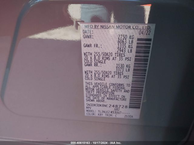5N1DR3DK8NC248728 Nissan Pathfinder Platinum 4wd