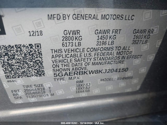 5GAERBKW8KJ204150 Buick Enclave Fwd Essence