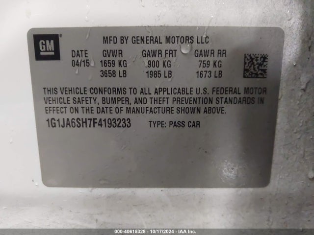 Chevrolet Sonic Ls Auto 2015 1G1JA6SH7F4193233 Image 9