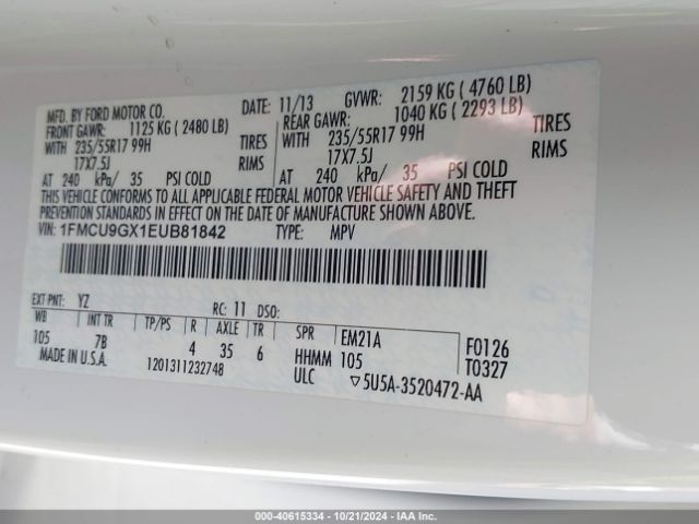 1FMCU9GX1EUB81842 Ford ESCAPE SE