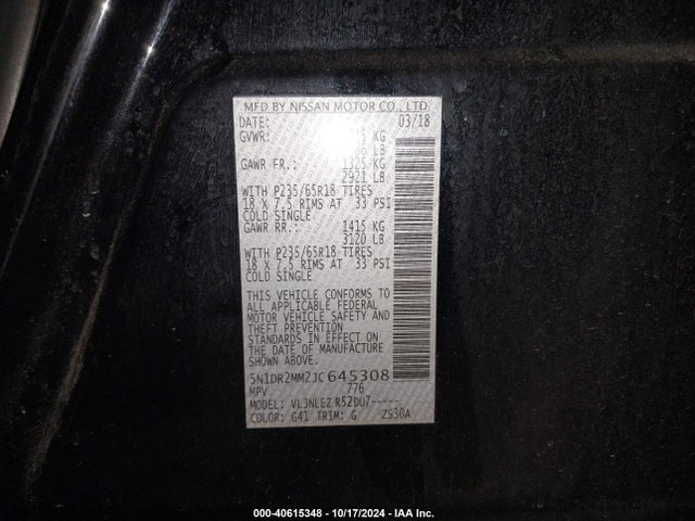 Nissan Pathfinder Sv 2018 5N1DR2MM2JC645308 Image 9