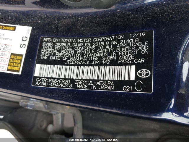 Toyota COROLLA LE 2020 JTDEPRAE3LJ091442 Image 9