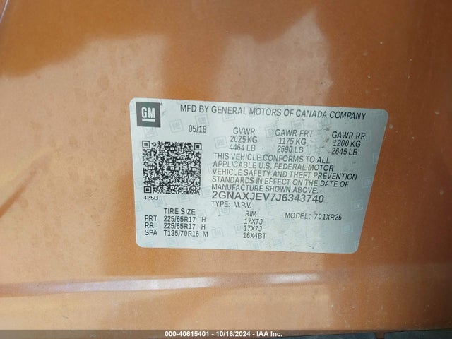 Chevrolet EQUINOX LT 2018 2GNAXJEV7J6343740 Image 9