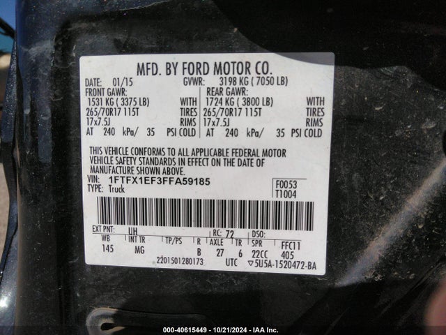 Ford F-150 Xlt 2015 1FTFX1EF3FFA59185 Image 9