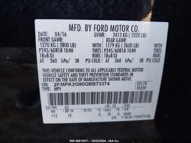 Ford EDGE SE 2016 2FMPK3G90GBB73374 Image 9