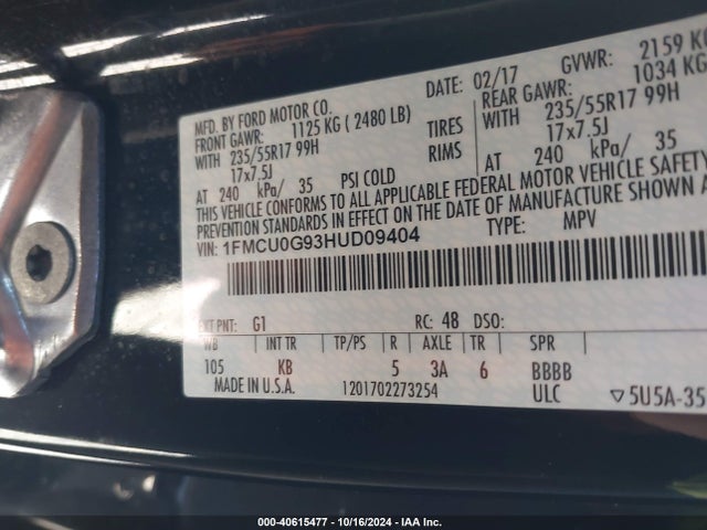 Ford ESCAPE SE 2017 1FMCU0G93HUD09404 Image 9