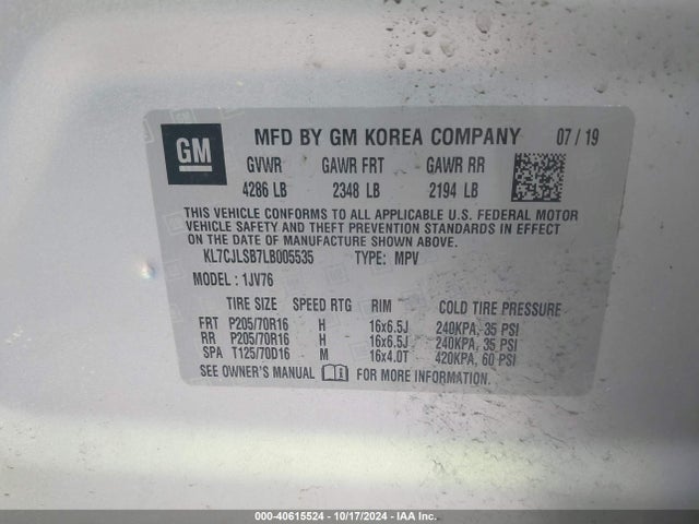 Chevrolet Trax Fwd Lt 2020 KL7CJLSB7LB005535 Image 9