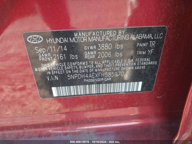 Hyundai ELANTRA SE 2015 5NPDH4AEXFH585970 Image 9