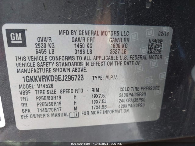 GMC Acadia Slt-1 2014 1GKKVRKD9EJ296723 Image 9