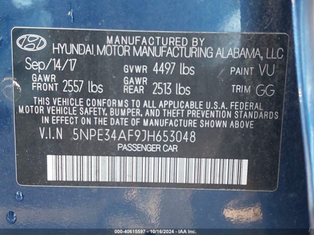 5NPE34AF9JH653048 Hyundai SONATA SEL