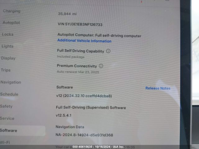5YJ3E1EB3NF126733 Tesla Model 3 Long Range Dual Motor All-wheel Drive