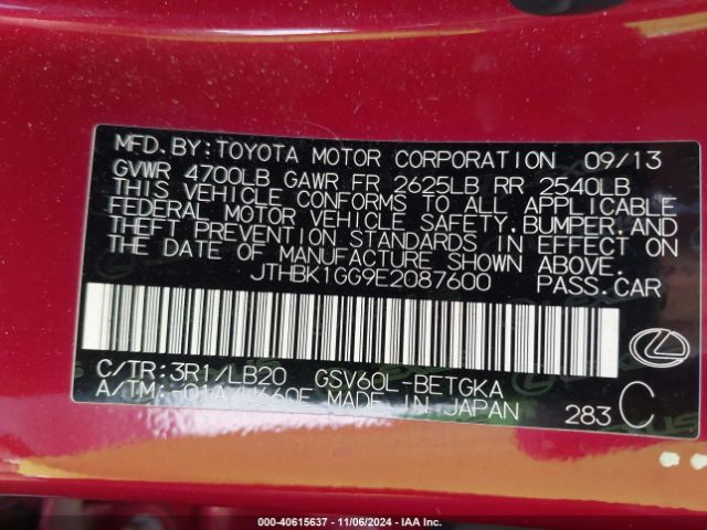 JTHBK1GG9E2087600 Lexus ES 350