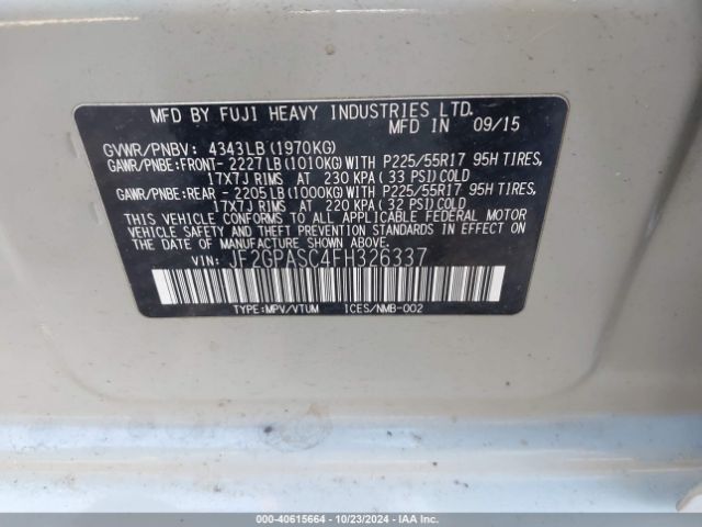 JF2GPASC4FH326337 Subaru Xv Crosstrek 2.0i Limited