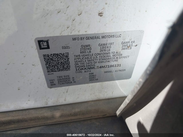 1GKKNMLS4MZ186131 GMC Acadia Fwd Slt