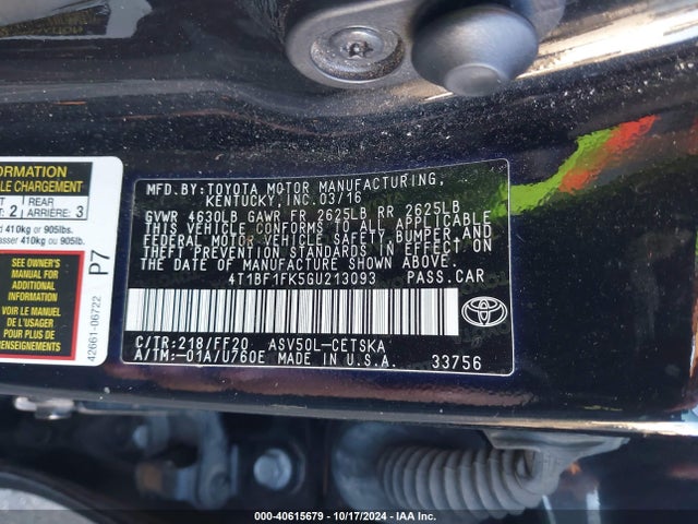 Toyota CAMRY SE 2016 4T1BF1FK5GU213093 Image 9