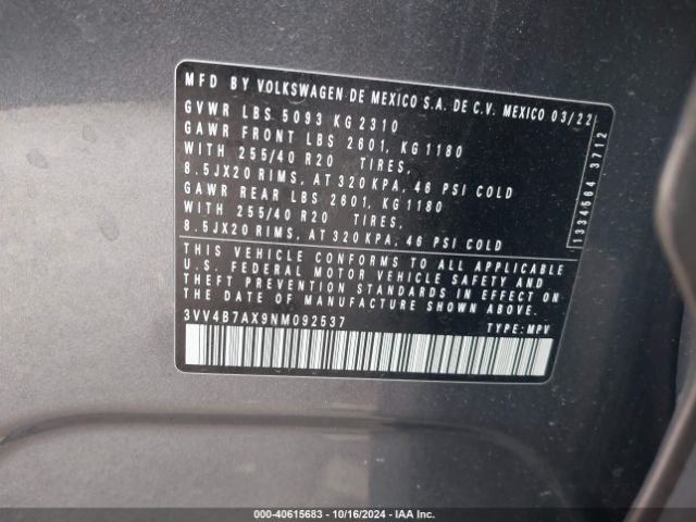2022 VOLKSWAGEN TIGUAN 3VV4B7AX9NM092537 Photo 8