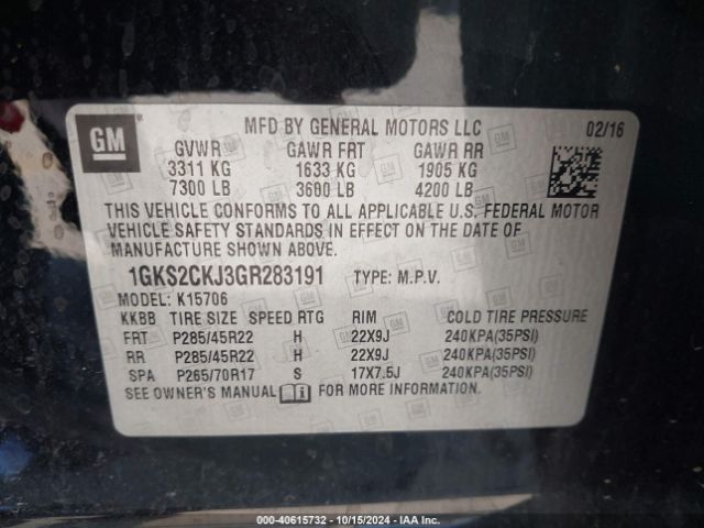 1GKS2CKJ3GR283191 GMC YUKON DENALI