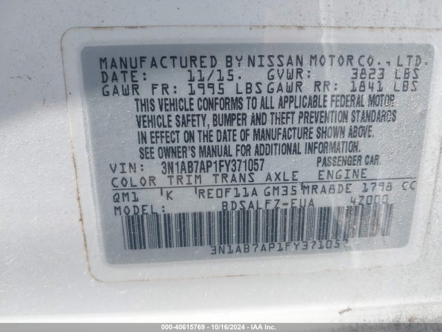 Nissan Sentra Fe+ S 2015 3N1AB7AP1FY371057 Image 9