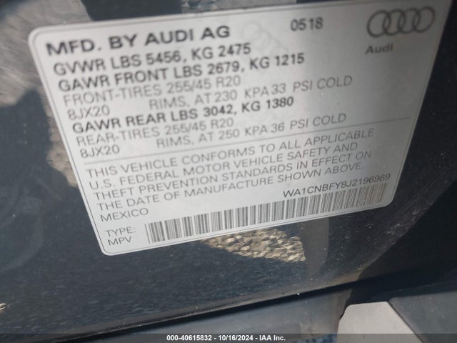 WA1CNBFY8J2196969 Audi Q5 2.0t Premium/2.0t Tech Premium
