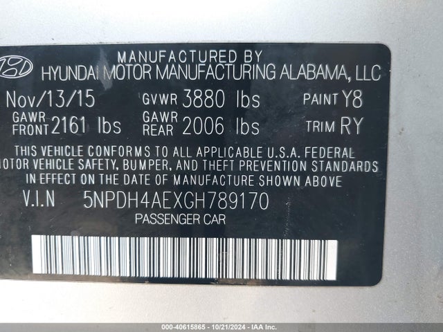 Hyundai Elantra Value Edition 2016 5NPDH4AEXGH789170 Image 9