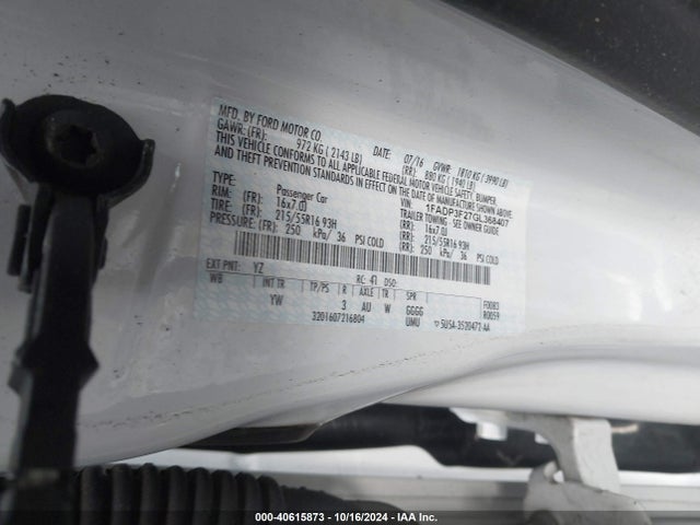 Ford FOCUS SE 2016 1FADP3F27GL368407 Image 9