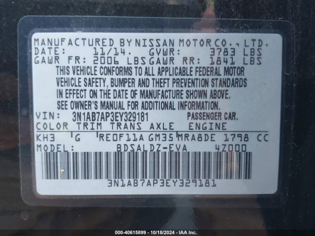 3N1AB7AP3EY329181 Nissan SENTRA SV