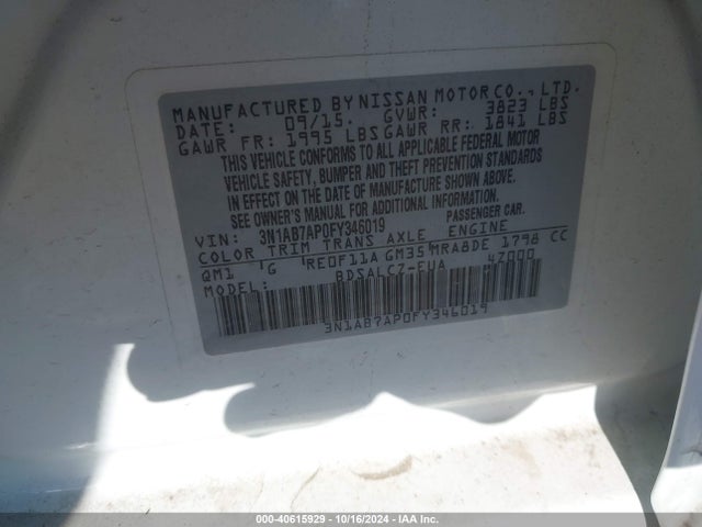 Nissan SENTRA S 2015 3N1AB7AP0FY346019 Image 9