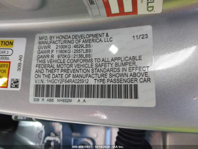 1HGCY2F64RA025912 Honda Accord Hybrid Ex-l