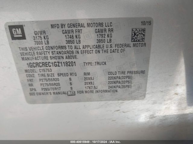 1GCRCREC1GZ118201 Chevrolet Silverado 1500 1lt