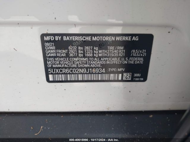 5UXCR6C02N9J16934 BMW X5 Xdrive40i