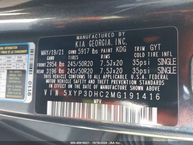 5XYP3DHC2MG191416 KIA Telluride Ex