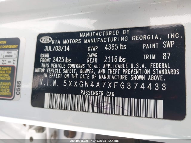 KIA OPTIMA EX 2015 5XXGN4A7XFG374433 Image 9