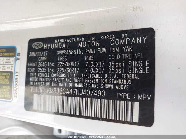 Hyundai TUCSON SE 2017 KM8J33A47HU407490 Image 9