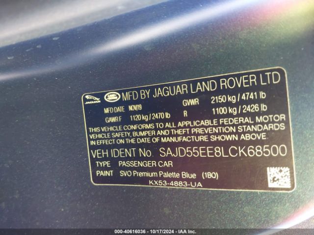 SAJD55EE8LCK68500 Jaguar F-type R Awd Automatic