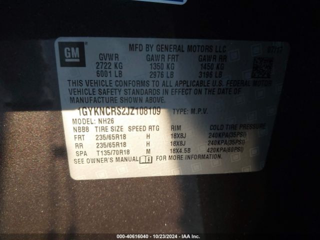 1GYKNCRS2JZ108109 Cadillac XT5 LUXURY