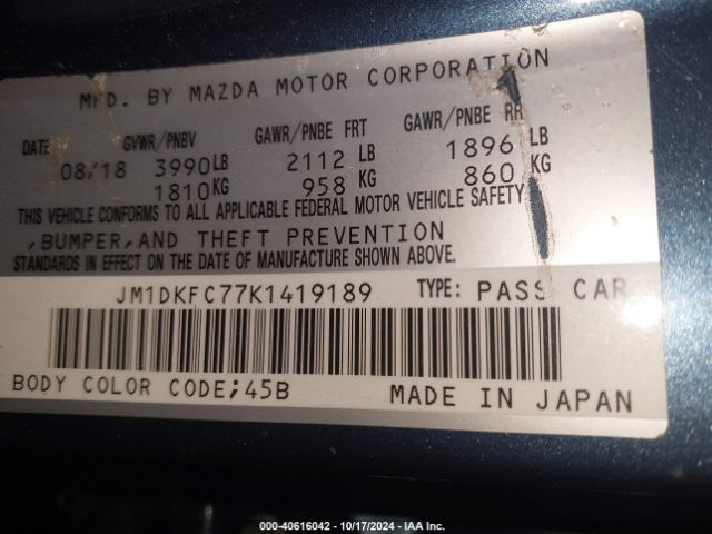 JM1DKFC77K1419189 Mazda Cx-3 Touring