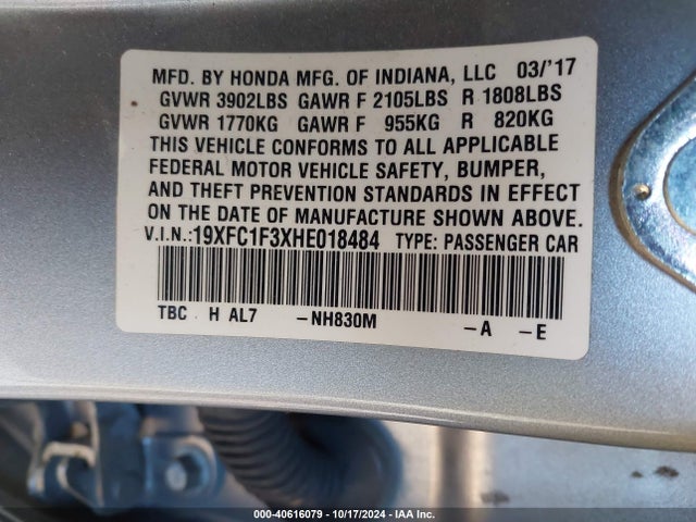 Honda Civic Ex-t 2017 19XFC1F3XHE018484 Image 9