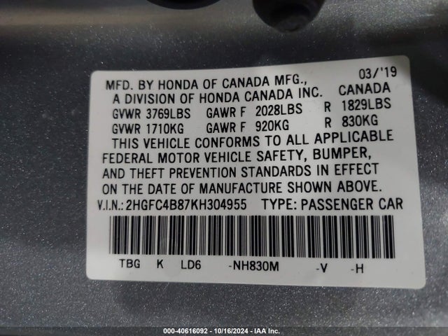 Honda Civic Sport 2019 2HGFC4B87KH304955 Image 9