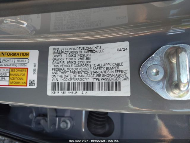 1HGCY2F70RA060777 Honda Accord Hybrid Sport-l