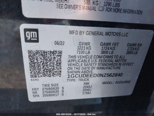 1GCUDEED0NZ562840 Chevrolet Silverado 1500 4wd  Short Bed Rst