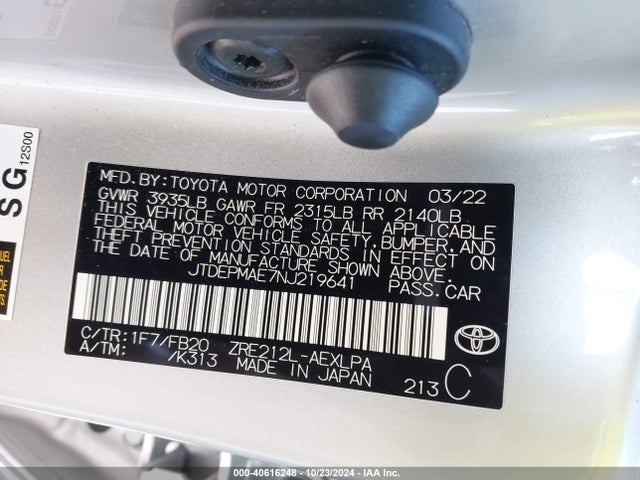Toyota COROLLA LE 2022 JTDEPMAE7NJ219641 Image 9