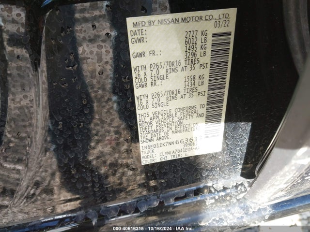 Nissan Frontier S 4x4 2022 1N6ED1EK7NN663633 Image 9