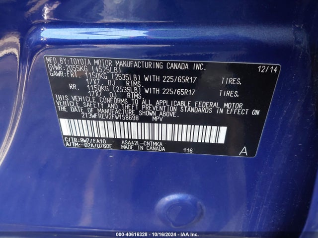 Toyota Rav4 Xle 2015 2T3WFREV2FW158698 Image 9