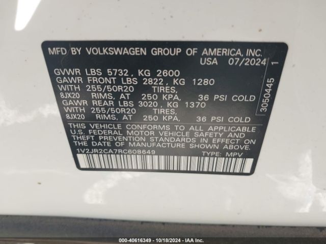 1V2JR2CA7RC608649 Volkswagen Atlas 2.0t Se W/technology