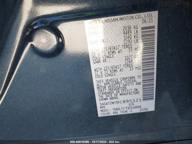 Nissan ROGUE SV 2015 5N1AT2MT9FC895521 Image 9