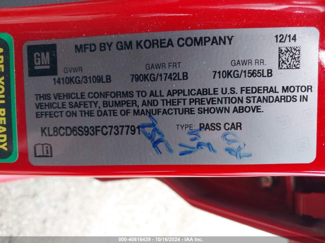 Chevrolet Spark 1lt Cvt 2015 KL8CD6S93FC737791 Image 9