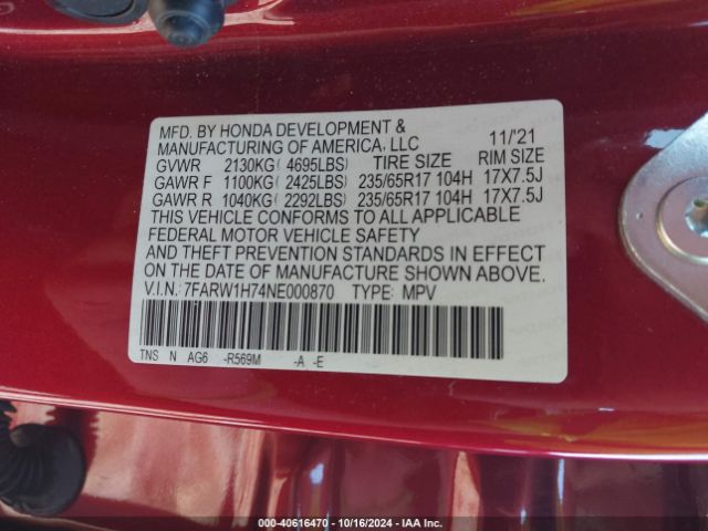 7FARW1H74NE000870 Honda Cr-v 2wd Special Edition