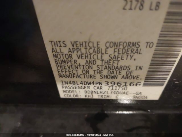 1N4BL4DW4PN396166 Nissan Altima Sv Intelligent Awd